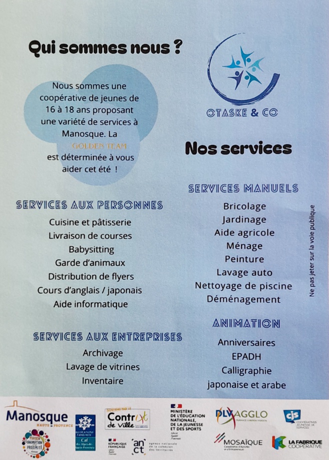 La Coopérative Jeunesse de Services reprend cet été avec quatorze jeunes manosquins qui ont créé leur entreprise de services !